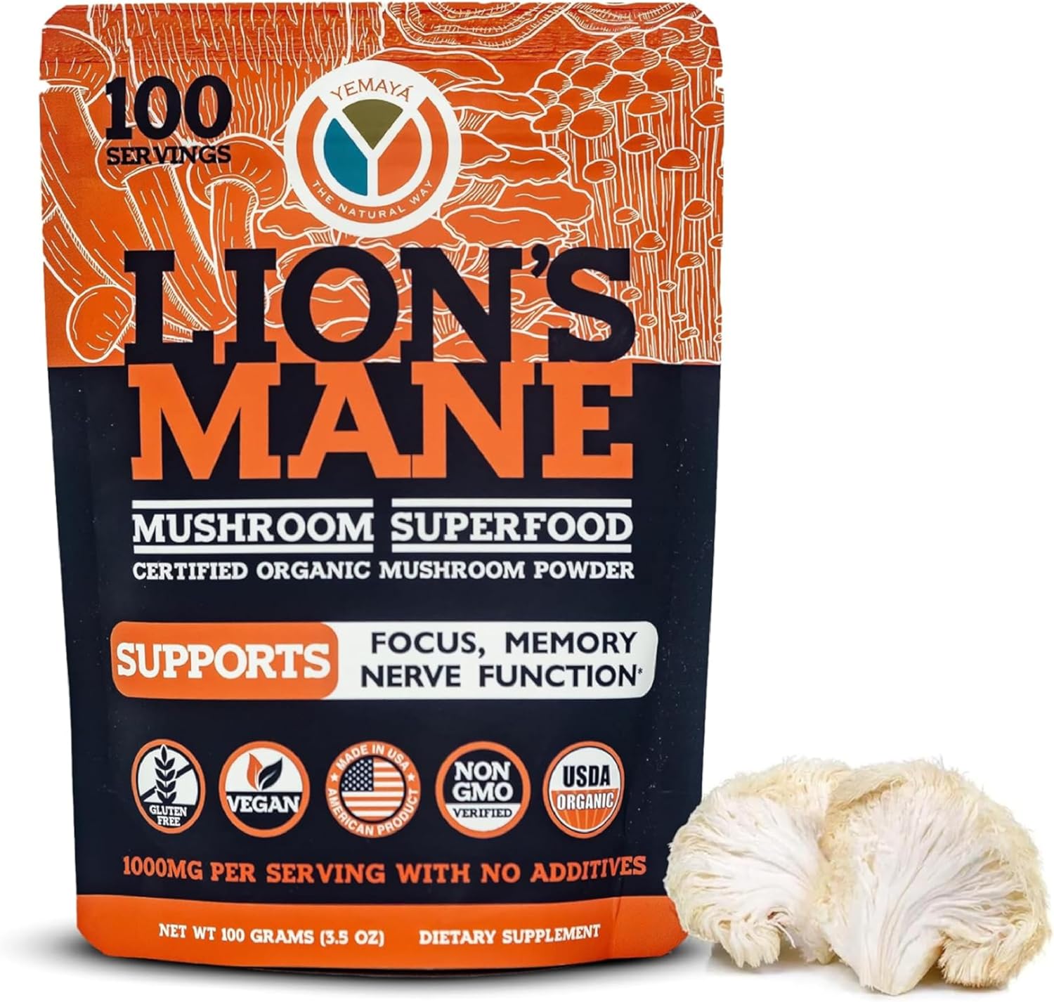 Yemayá Organic Lions Mane Supplement, Organic...