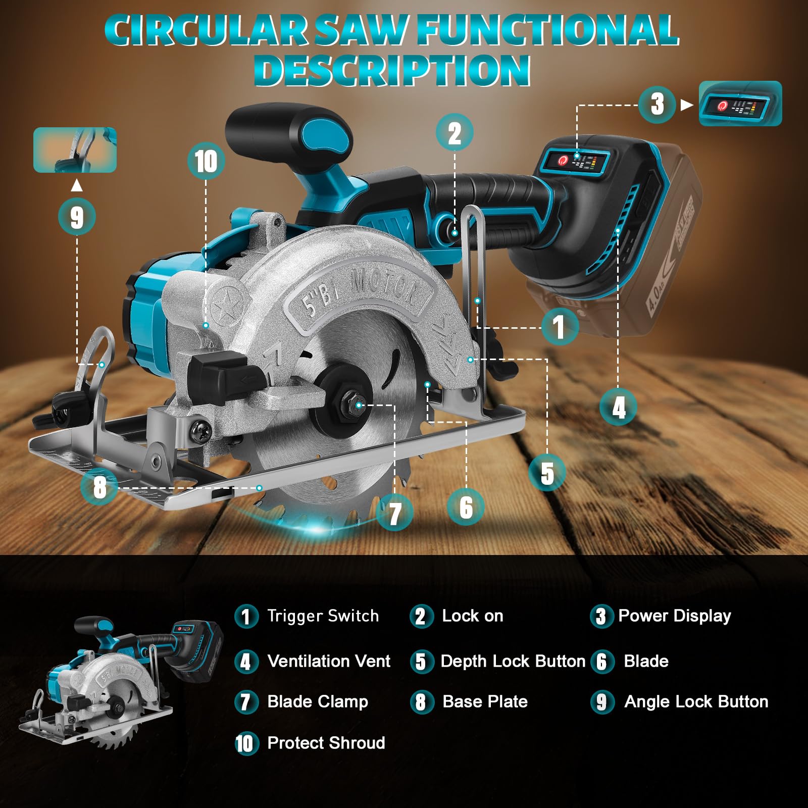 Sierra circular inalámbrica Compatible con la batería de litio Makita 18V, mini sierra circular sin escobillas con 2 hojas de sierra (125 mm), con corte diagonal, 6200 rpm, ideal para cortar madera