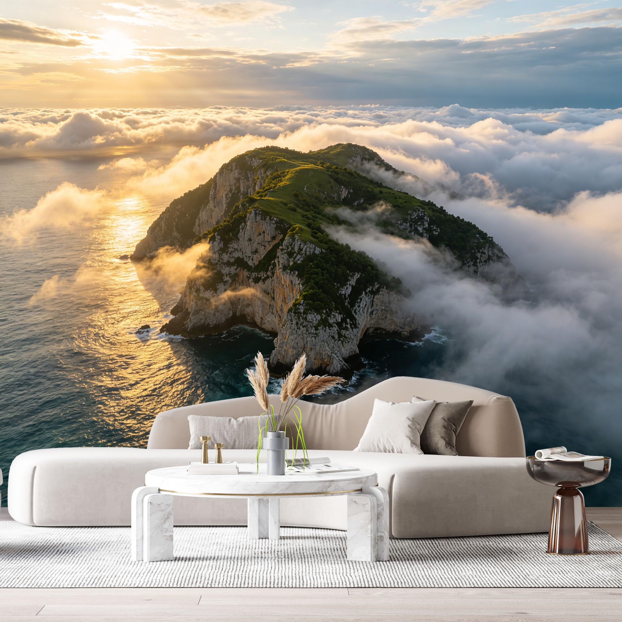 Custom Size Wall Murals Coastal Sunset Landscape Ocean Cliff Clouds SelfAdhesive Wall Fabric Removable Large Wallpaper for Photo Living Room