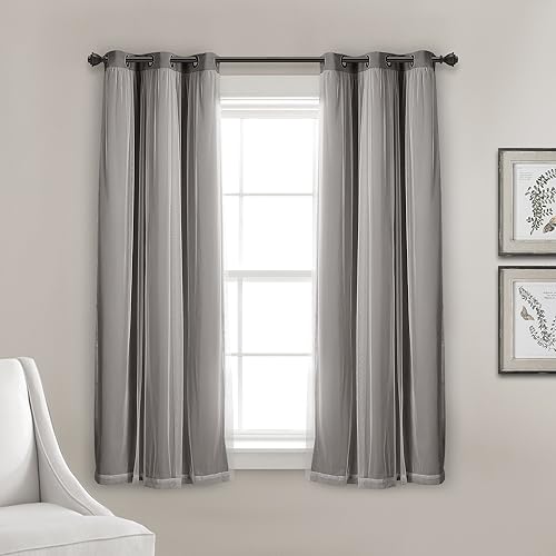 Miniatura 2 de Lush Decor - Panel de cortinas traslúcidas con ojales, con forro opaco aislante, juego de cortinas para oscurecer la habitación (par), 38 pulgadas