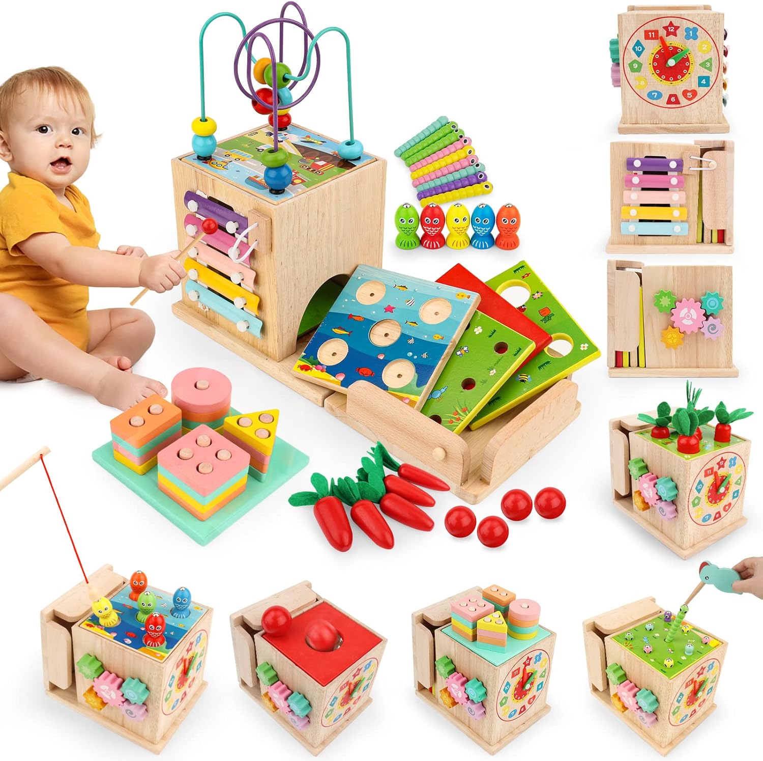 MOMOK Activity Cube Educational Learning Toys for 1 Year Old, 9in1
