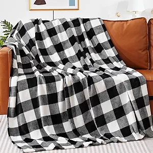 Touchat Fleece Throw Blankets, Buffalo Plaid Throw Blanket for Couch Sofa Bed, Soft Warm Fuzzy Cozy Plush Checkered Blanket, Lightweight Farmhouse Decor(Black and White Plaid, 50“ x60”)