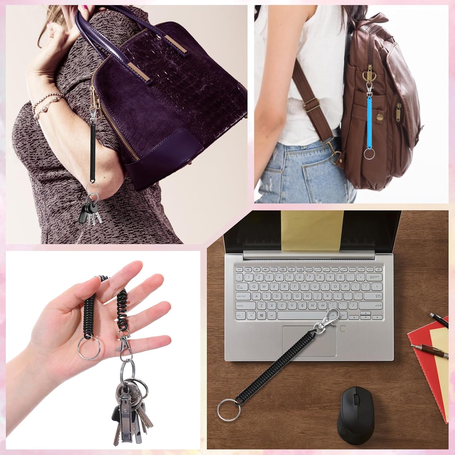 8 Pcs Retractable Spring Coil Keychain, Anti-Lost Stretch Cord Safety Key Chain With Metal Lobster Clasp, Multi-Color Coiled Lanyard Keychain for Wallet Chain Keys Phones(8 Colors) - Image 3