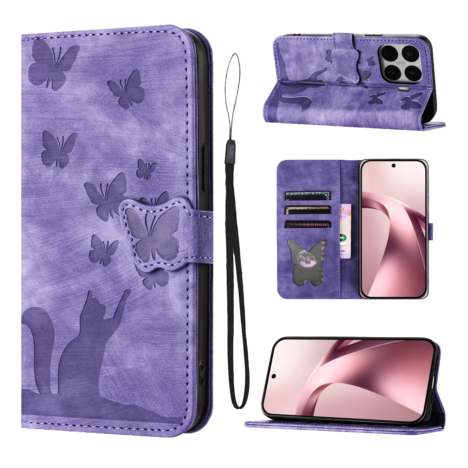 Handyhülle für Xiaomi 17T 6.59" PU Premium Leder hülle mit Kartenfächer Schutzhülle Klappbar Flip Case Standfunktion für Xiaomi 17T 6.59" Lila