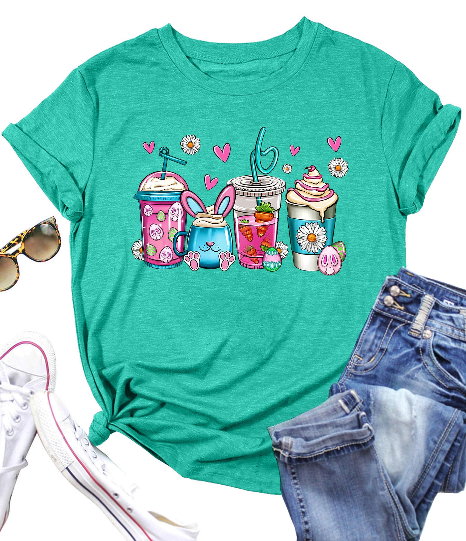 Women Happy Easter T Shirt Bunny Rabbit Graphic T-Shirt Funny Letter Printed Shirts Short Sleeve Tops