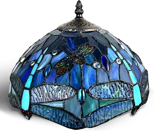 Miniatura 2 de Lámpara de mesa estilo Tiffany estilo libélula lámpara de noche con vitral, lámpara de noche antigua y lujosa luz de lectura de 18 x 12 x 12