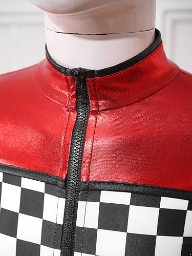 Miniatura 5 de YiZYiF Disfraz de piloto de carreras para niños y niñas, con estampado de tablero de ajedrez, para Halloween, juego de rol