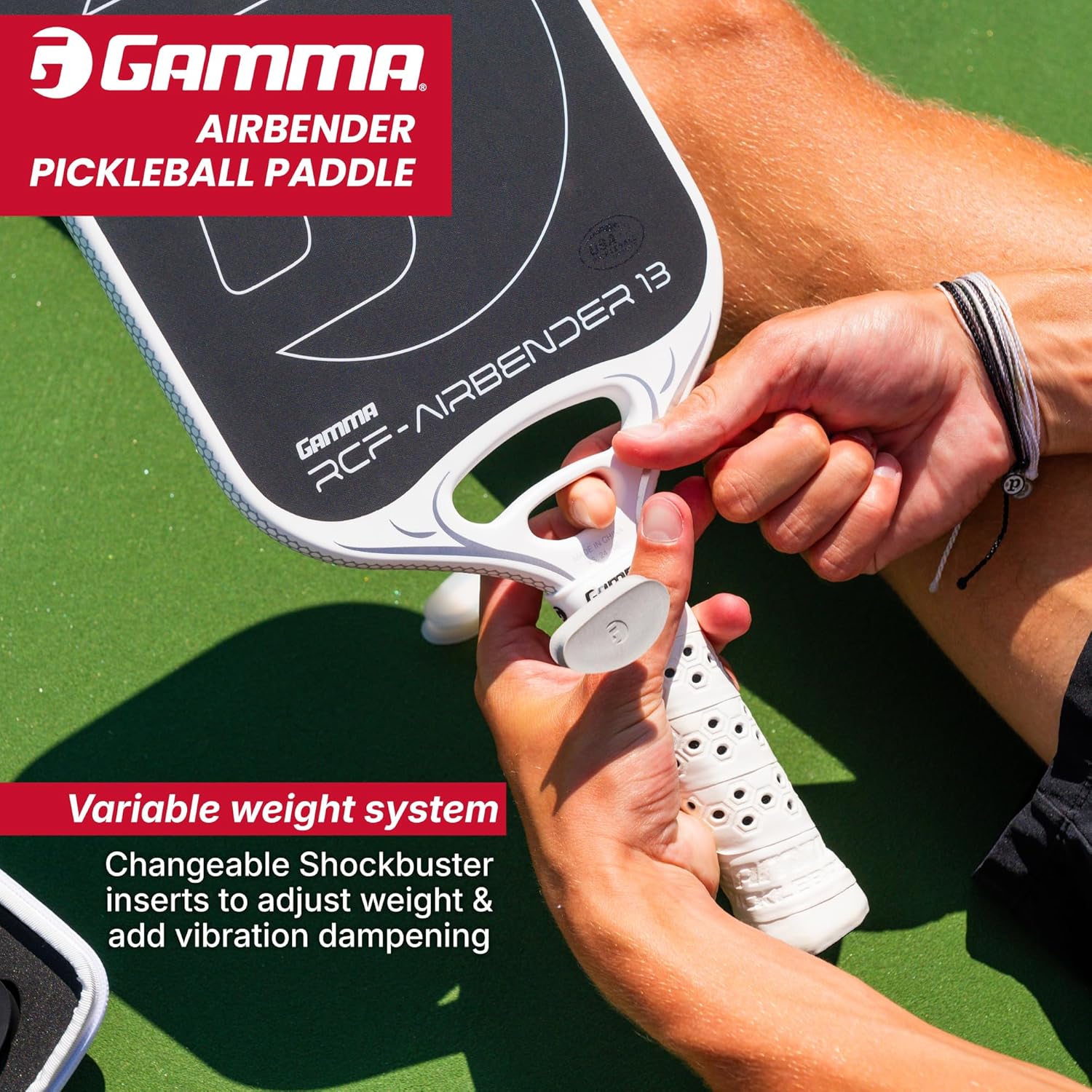 GAMMA RCF Airbender Pickleball Paddle, Raw Carbon Fiber, Customizable Handle Weight System & Aerodynamic Open Throat w/Shock Absorbing Gel Insert, 22mm,16mm, 13mm, & 10mm