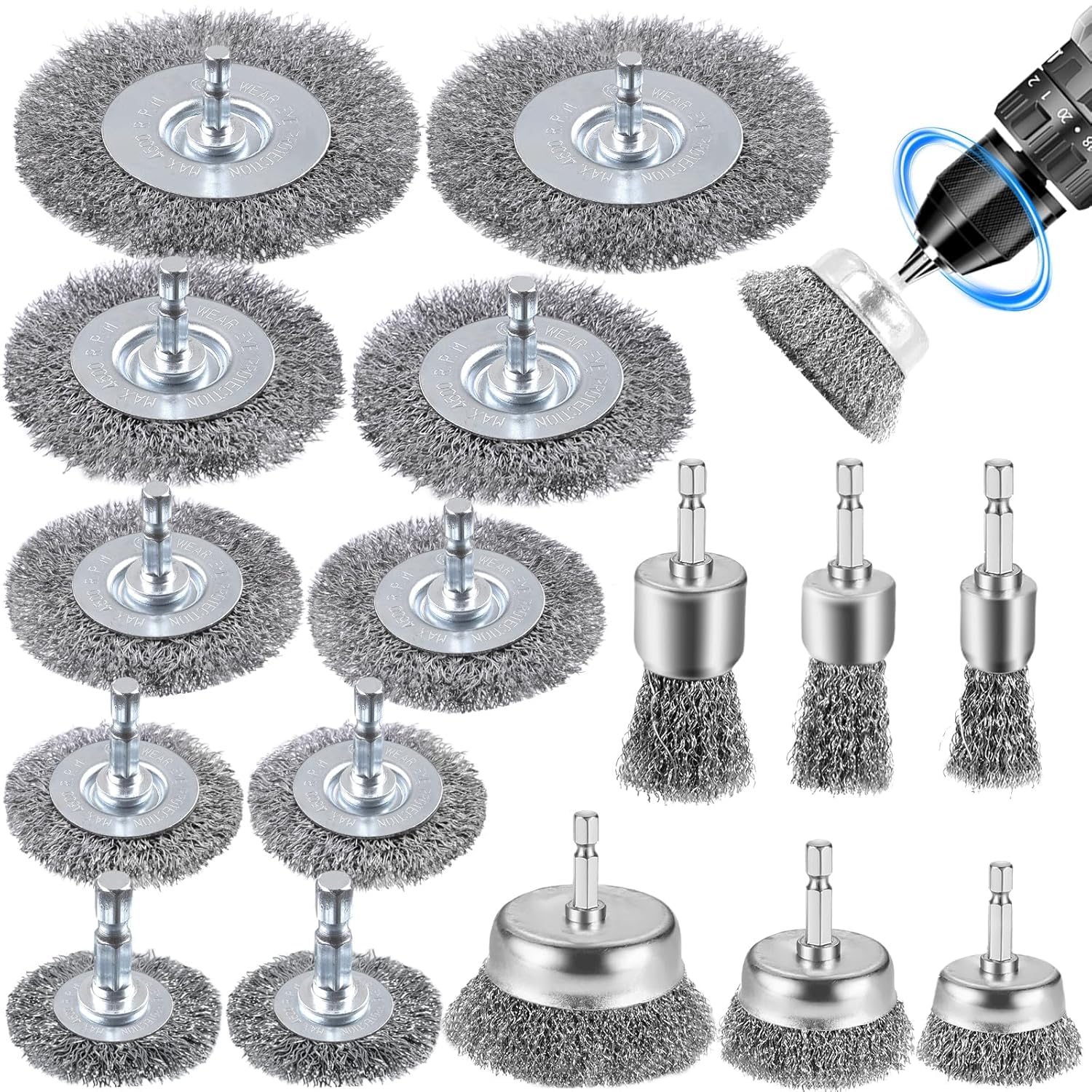 16pcs Cepillo de Alambre para Taladro, 6 mm Cepillo Alambre Taladro, Cepillos Metálicos, para Taladros, Madera y Metal Pulir, Eliminación Óxido/Pintura/Corrosión, Limpieza