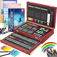 iBayam 150-Pack Deluxe Wooden Art Set with 2 Sketch Pads, Coloring Book - Crafts Kit for Kids Adults Beginners Ages 5-12