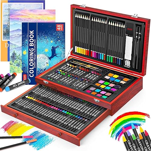 iBayam Art Supplies, 150-Pack Deluxe Wooden Art Set Crafts Drawing