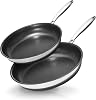 KOKHUB Frying Pans Nonstick 24/28 cm, Titanium Ceramic Stainless Steel Frying Pan Set, Non-Toxic, PFAS/PFOA/PTFE Free, Oven Safe, Induction Hob Compatible