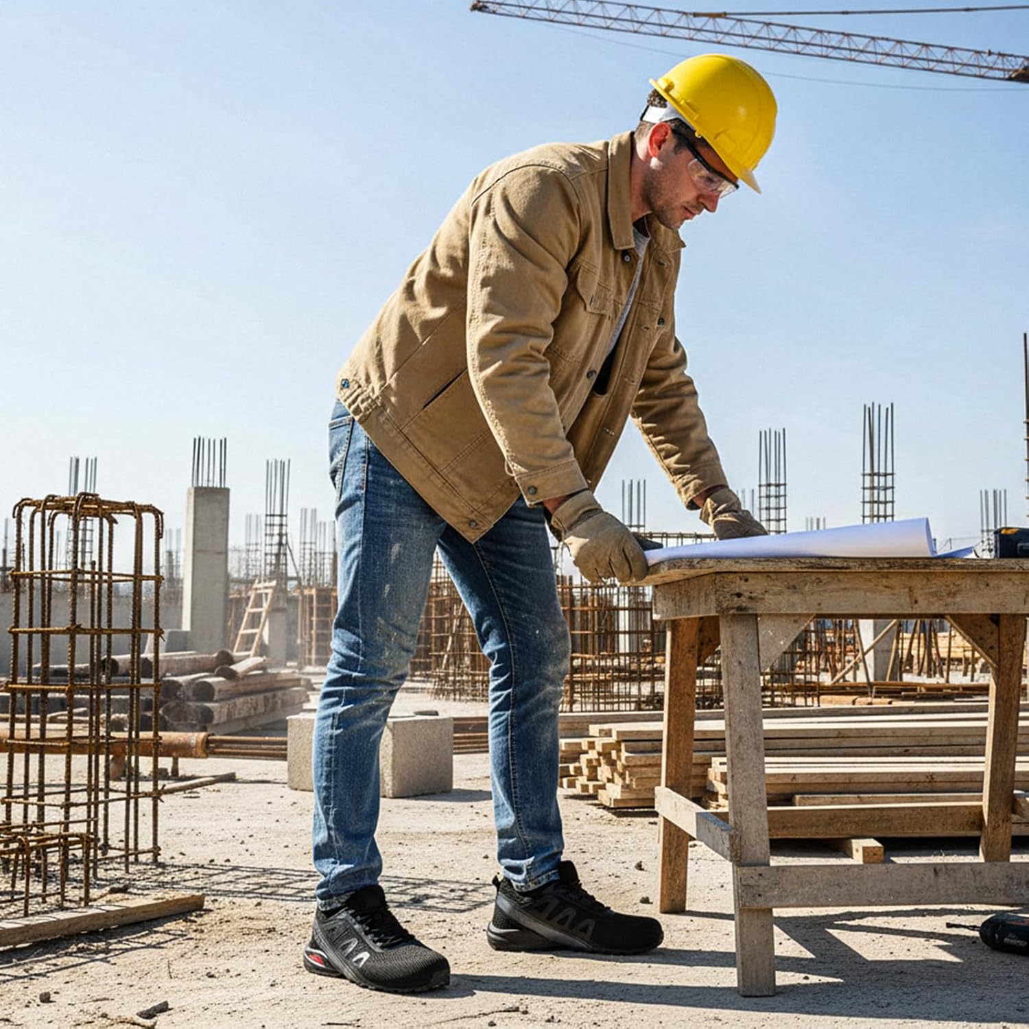 Furuian Steel Toe Shoes for Men Non Slip Work Safety Shoes for Men Lightweight Comfortable Steel Toe Sneakers Breathable Mens Safety Work Sneakers - Image 3