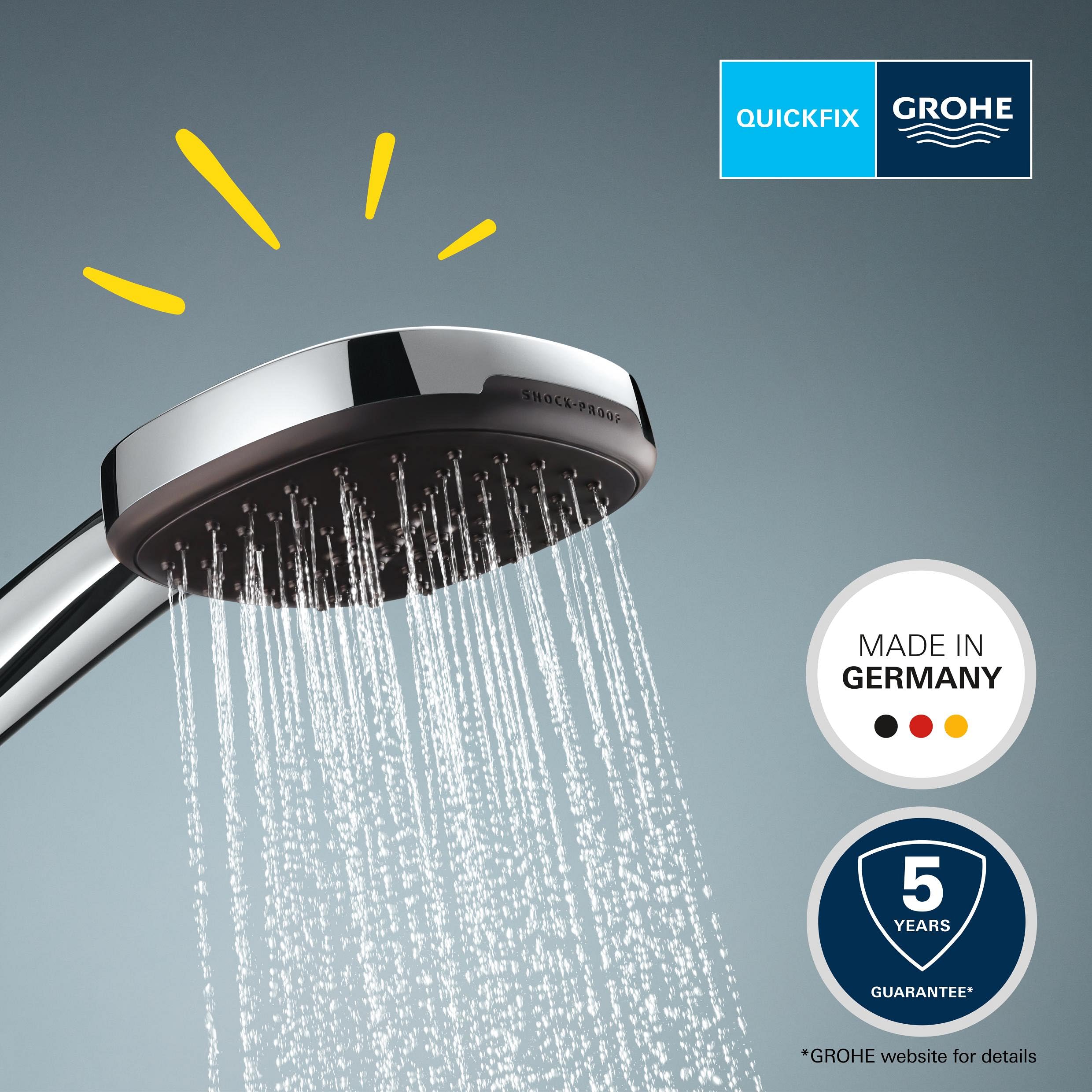 GROHE Vitalio Comfort 110 QuickFix 2639710E słuchawka prysznicowa (kwadratowa głowica prysznicowa 11 cm, 2 spraye: deszcz i strumień, dodatkowa oszczędność wody, system zapobiegający osadzaniu się