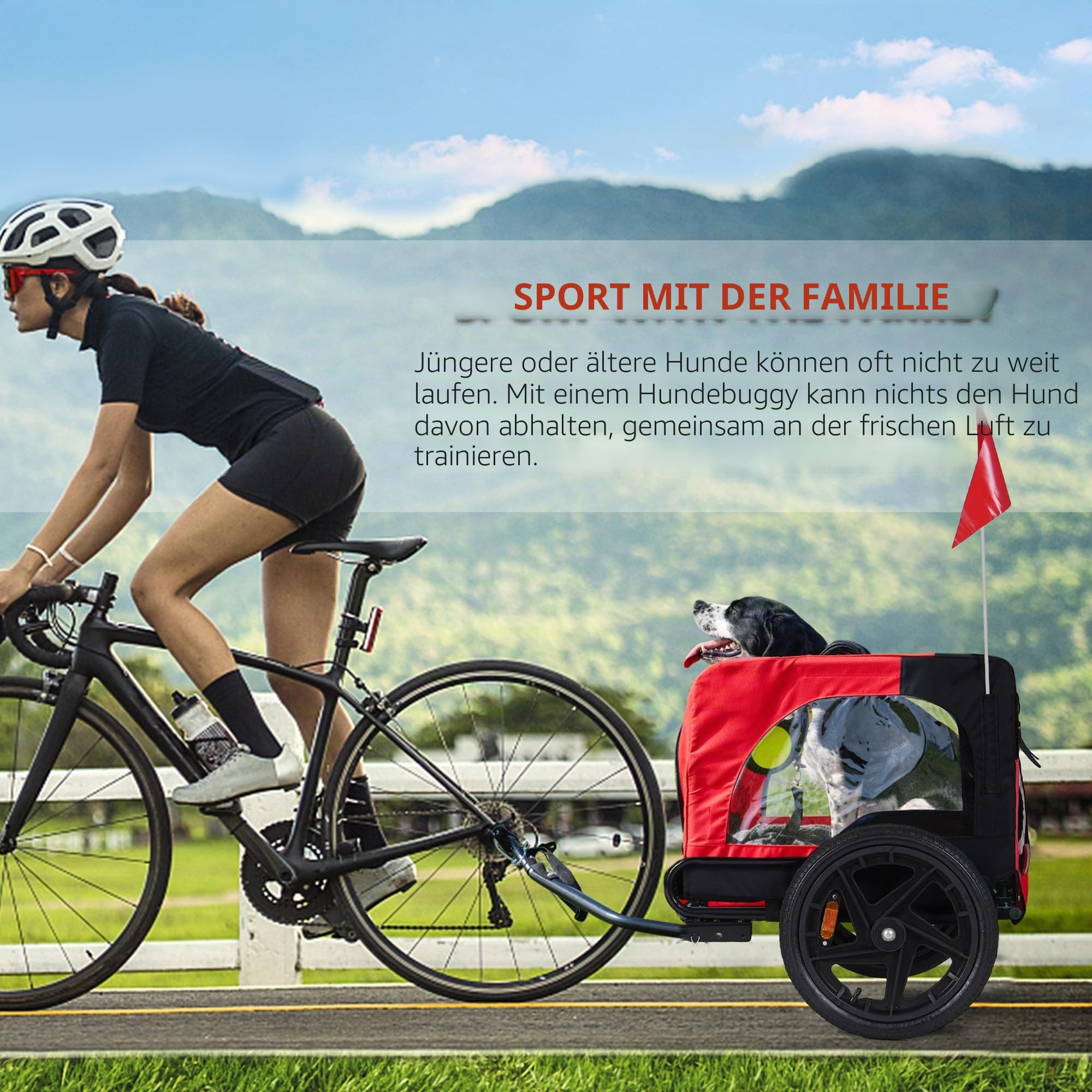 DlandHome Hundeanhänger, faltbar und anpassbar, Kinderwagen für Haustiere, mit Vorderrad, Reflektoren, Fahrradträger, faltbar, aus Oxford-Stoff, Belastung: 40 kg, Rot
