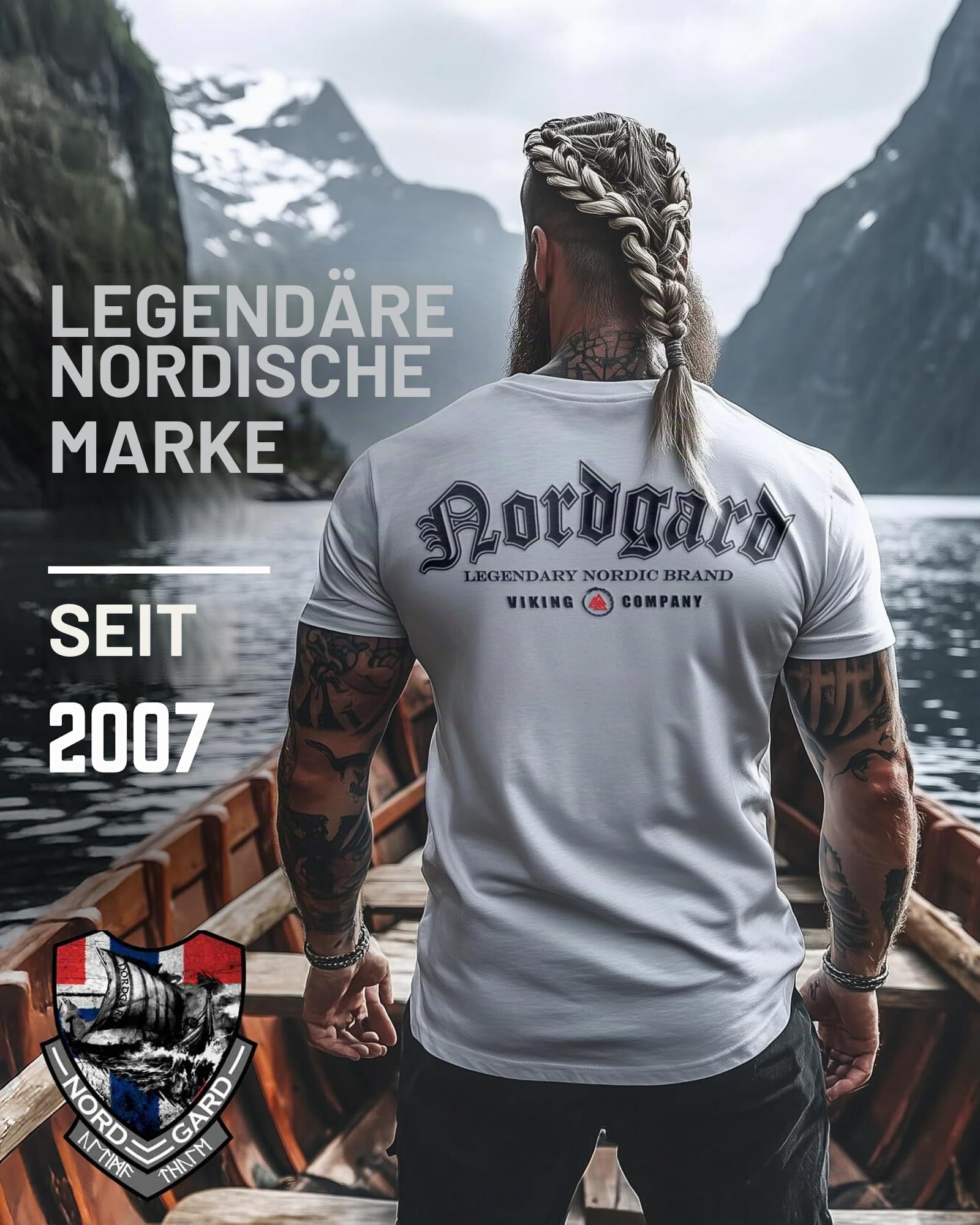 NORDGARD Viking Sweatshirt Hornung in Grau & Schwarz I Pulli aus 80% Baumwolle & 20% Polyester I Wikinger-Sweater mit Brustdruck I Ideal für Freizeit & Sport I Oeko-TEX Zertifiziert