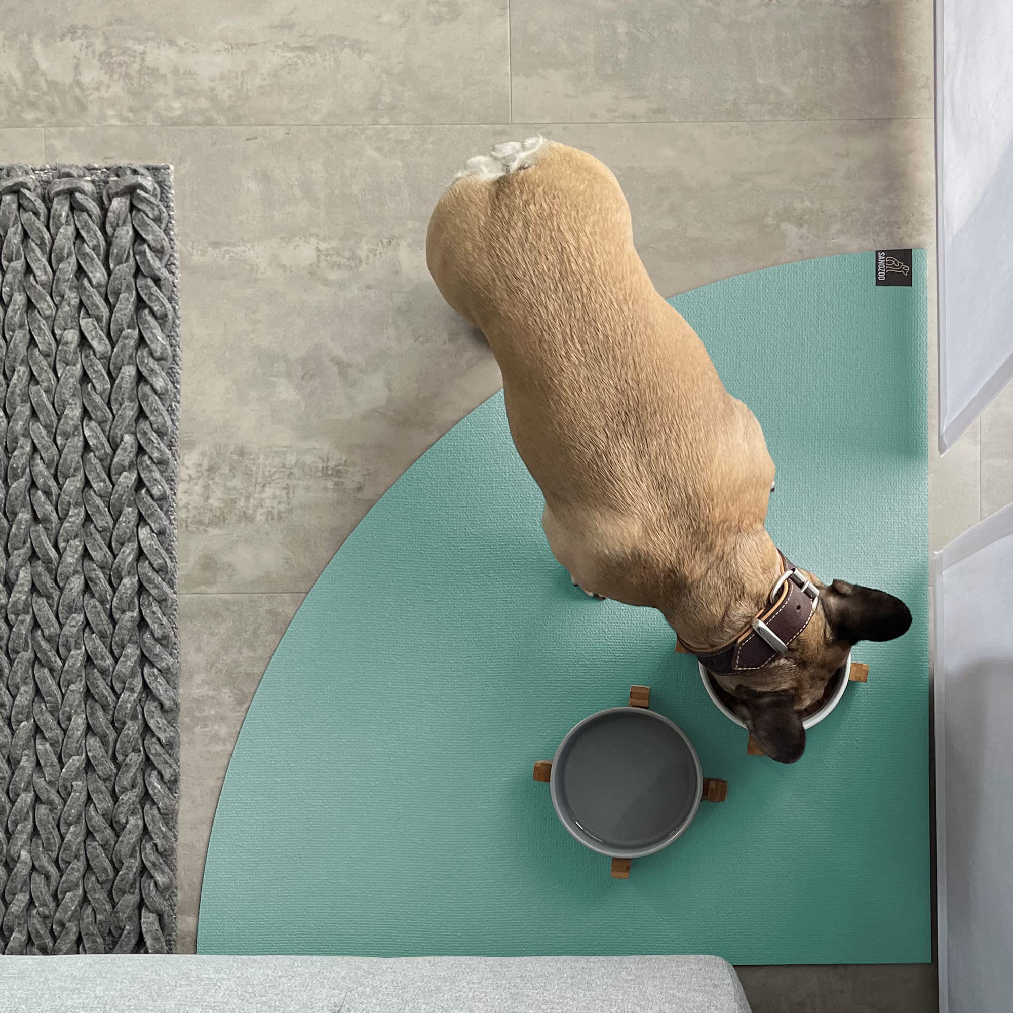 SanoZoo® Napfunterlage - Öko-TEX - Made in Germany - rutschfeste Futtermatte für Hunde & Katzen Eckrund 60x60cm Petrol, wasserfest
