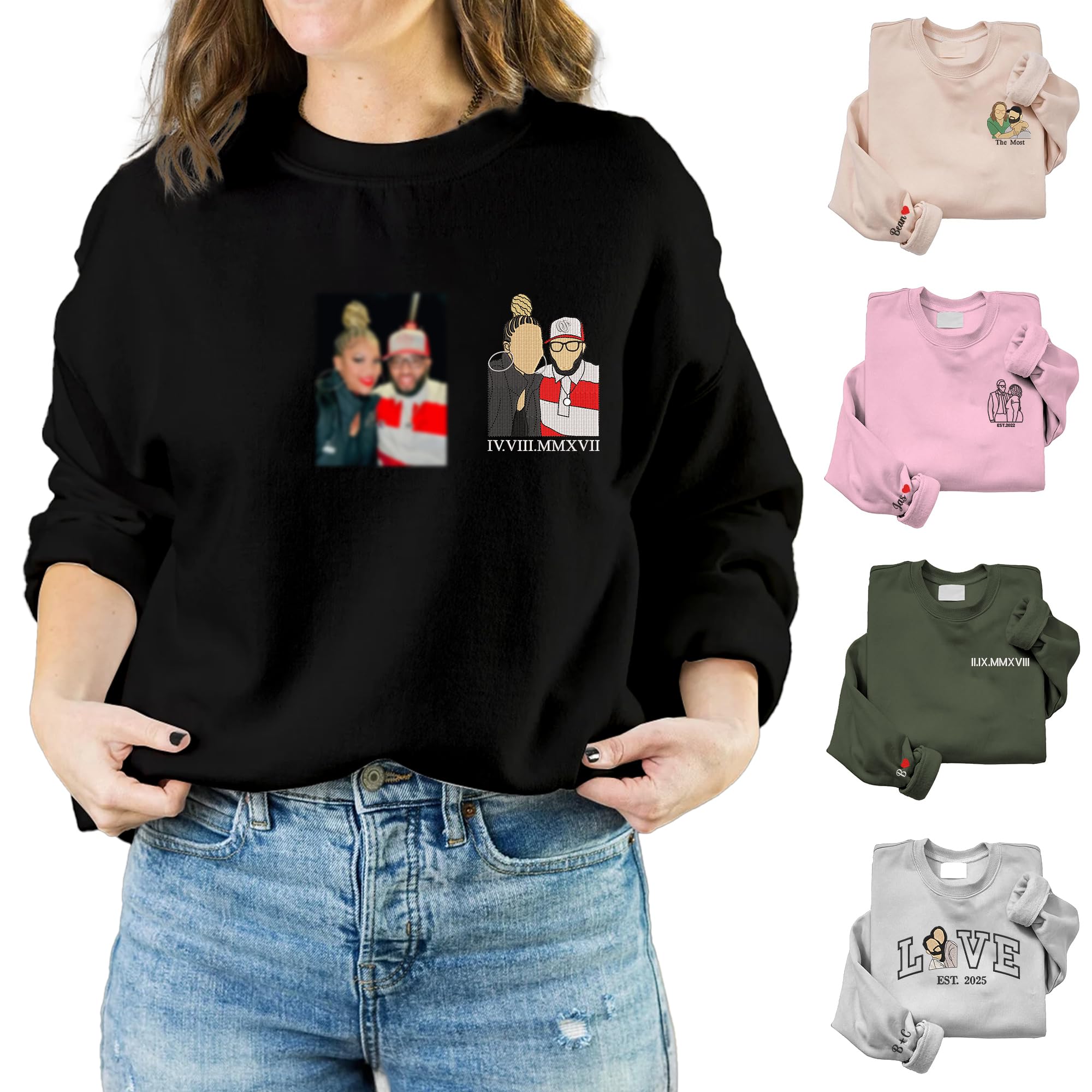 WAOOZ CUSTOMEmbroidered Sweatshirt and Hoodie for Couples - Design your own Hoodie, Sweatshirt from Your Photo