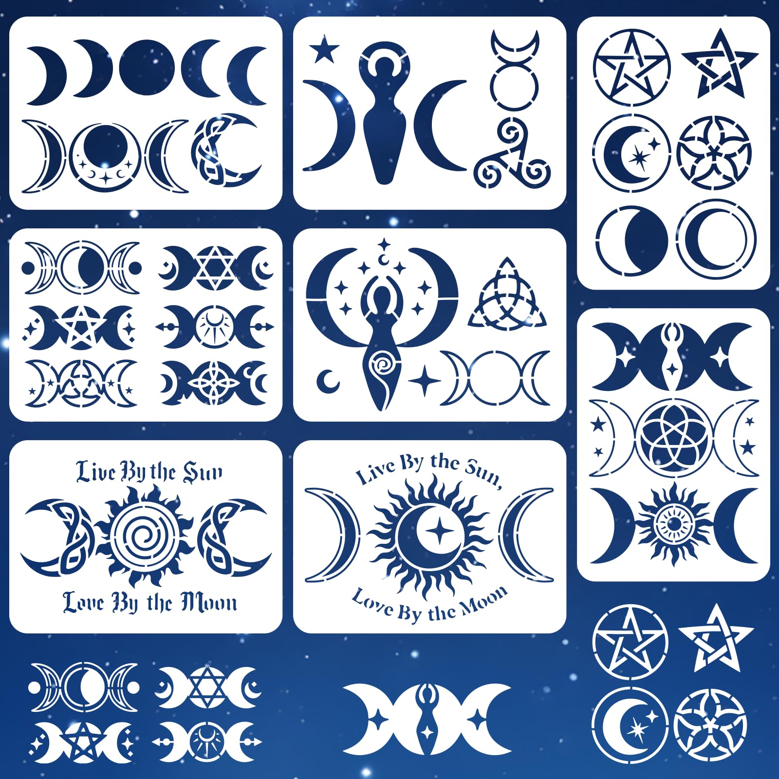 INFUNLY 8 Pcs Phase Moon Stencils for Painting Reusable Wall Stencils PET Moons Stencil Set Moon Goddess Painting Templates Boho Stencil Template for Crafts Cement Wood Furniture Bedroom Home Decor โ image 1