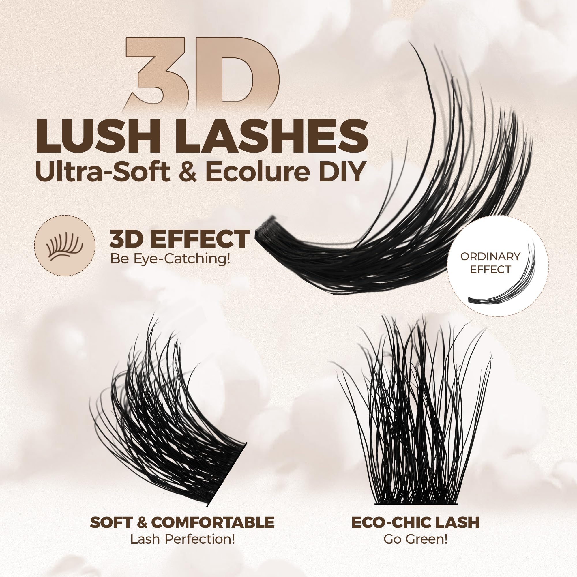 LASHVIEW Lash Clusters 144 Pcs 3D Cluster Lashes DIY Cluster Eyelash Extensions Mega Volume Reusable Individual Lashes Cluster Volume Look Super Thin Band & Soft(BDD09,10-16mix) - Image 2