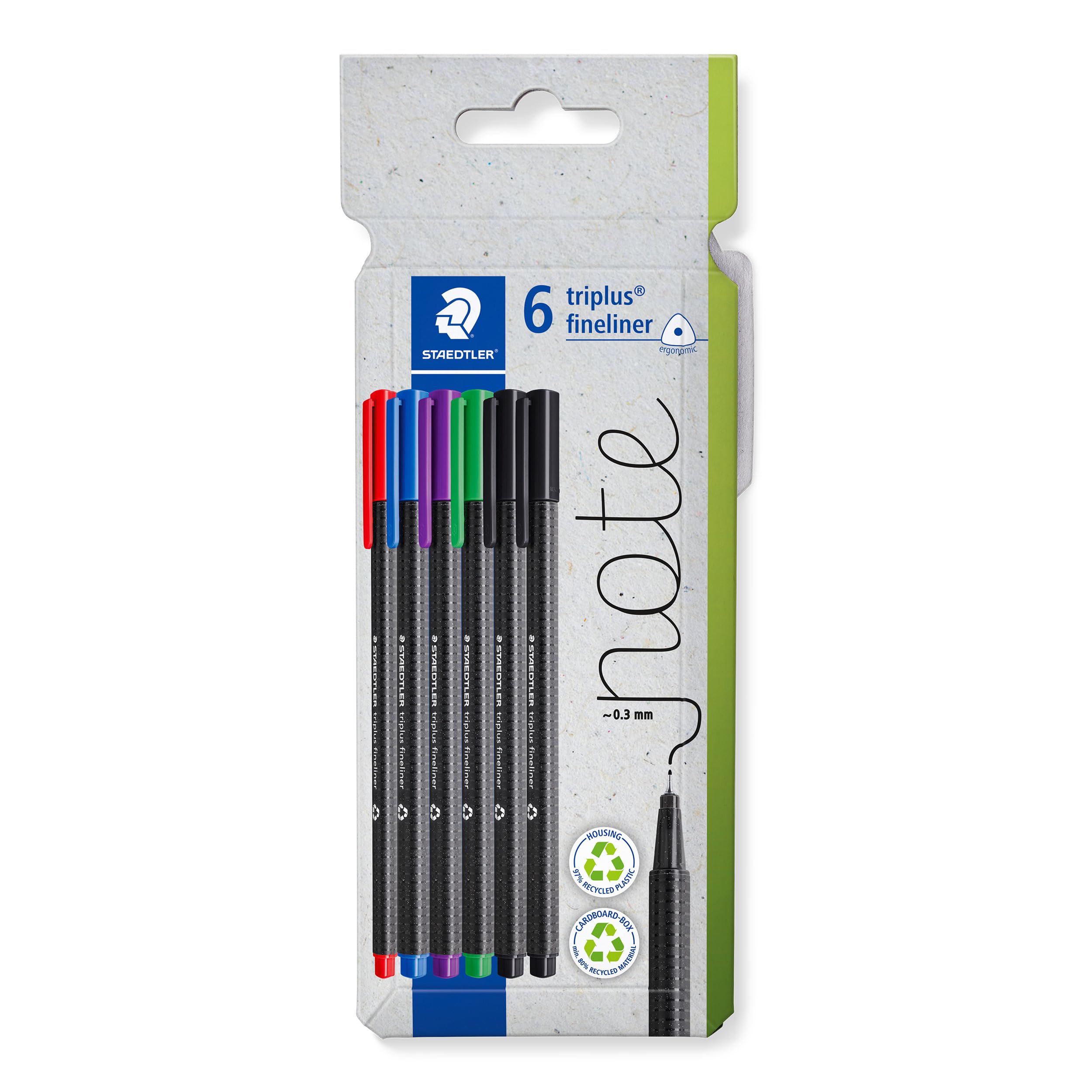 STAEDTLER Fineliner Pens - triplus - 6 Assorted Colours - Pack of 6, 334 C6