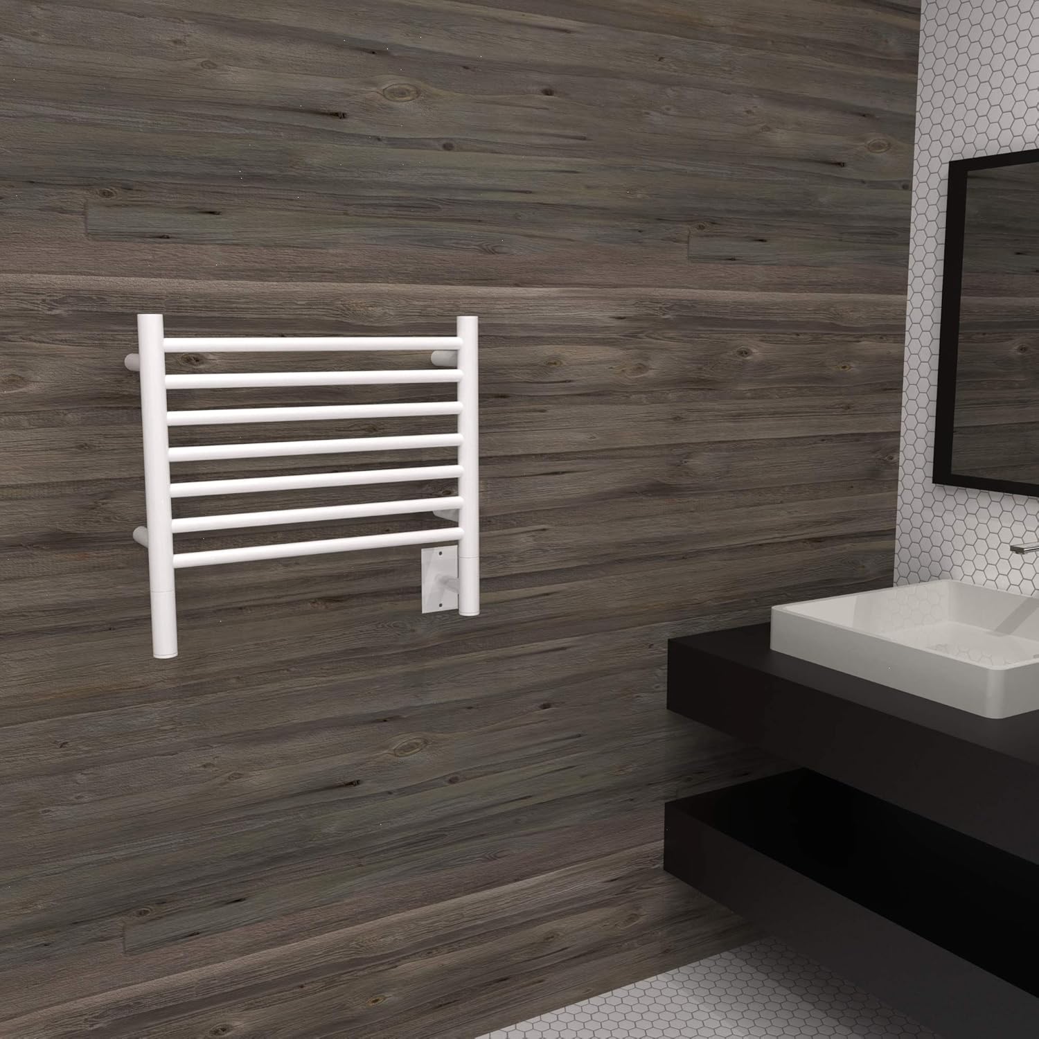 Amba Jeeves HSW Model H-Straight 7-Bar Hardwired Towel Warmer in White