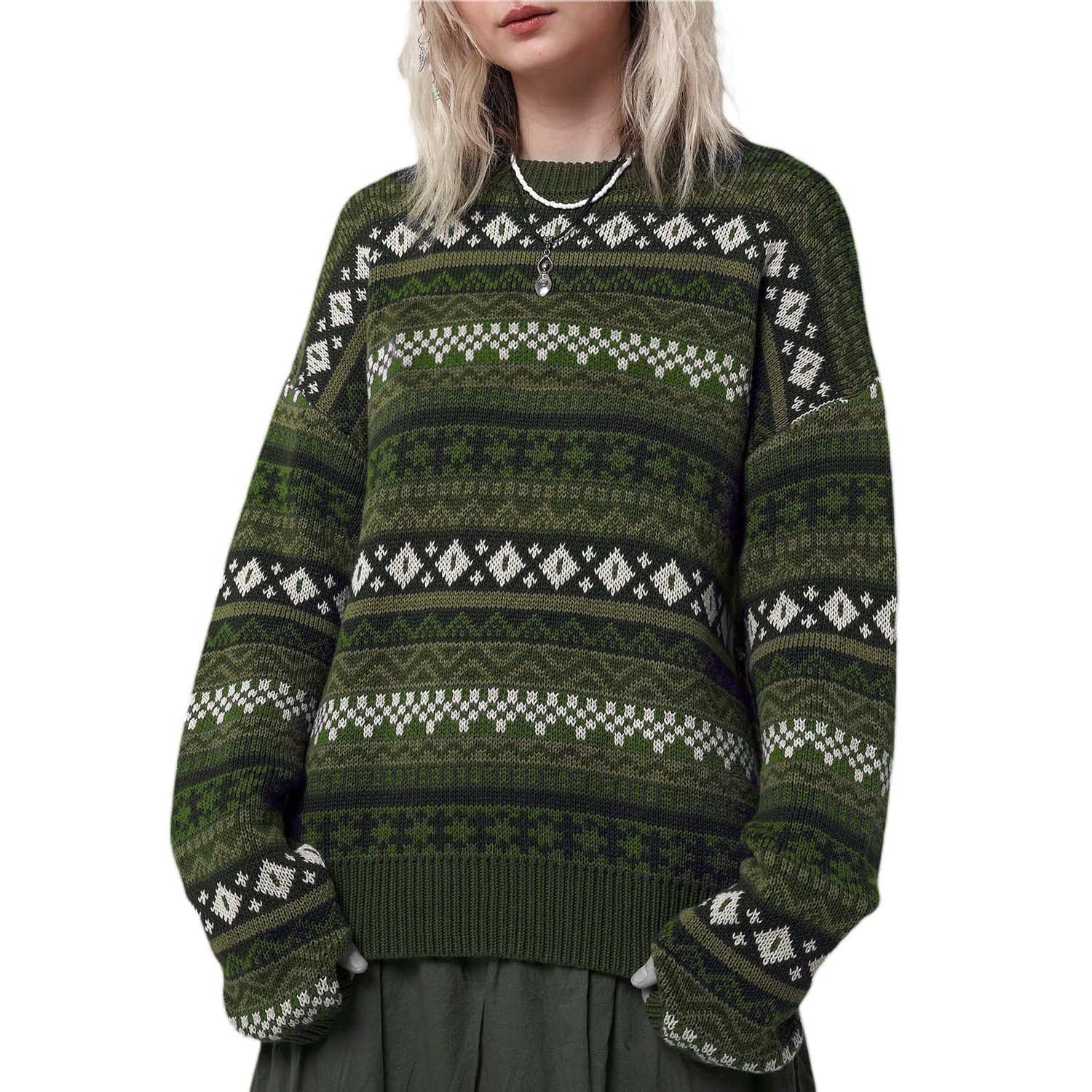 Fall Sweaters for Women 2026 Vintage Oversized Sweater Knit Pullover Tops Hippie Clothes Preppy Aesthetic 90s Grunge Jumper