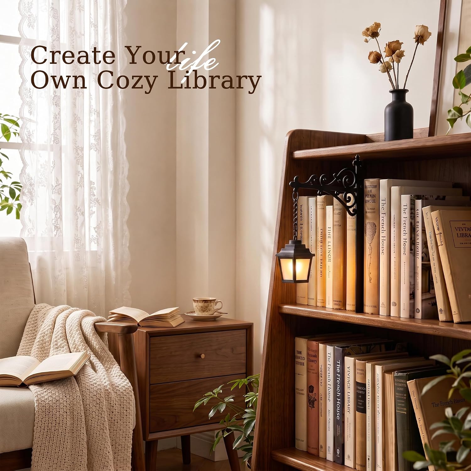 2PCS Mini Bookshelf Lamps, Vintage Library Lantern Book Nook Light, Warm LED Bookshelf Decor for Home Library, Reading Nook, Dark Academia Room Decor