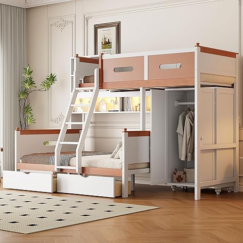 Miniatura 217 de Versatility - Litera individual sobre individual con escritorio y armario integrados, cama alta de madera maciza y plataforma independiente con