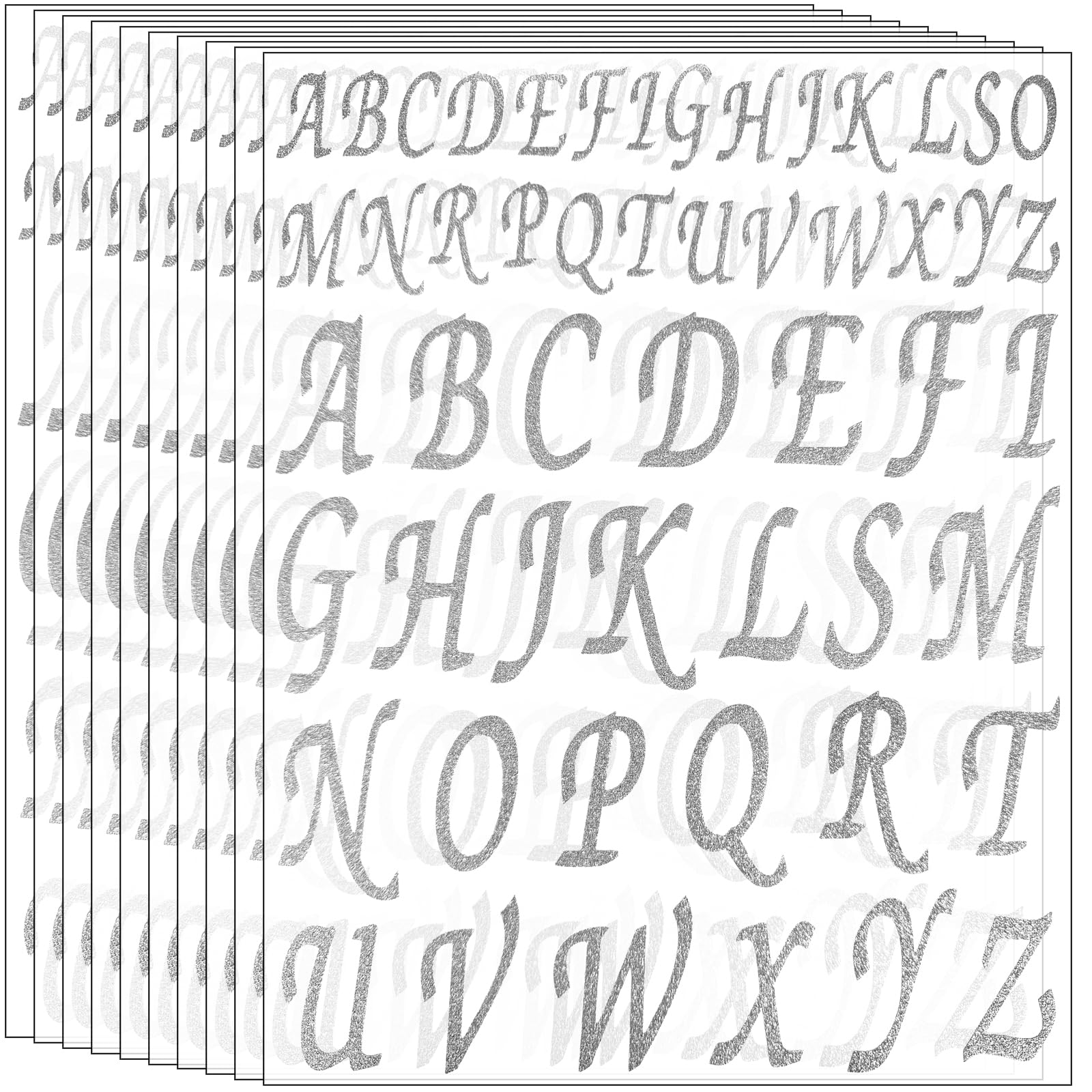 520 sztuk, 10 arkuszy, brokatowe naklejki z literami alfabetu, samoprzylepne naklejki z literami alfabetu, litery do dekoracji czapki, DIY, rękodzieło, tworzenie sztuki (srebrne, 2 cm, 5 cm)