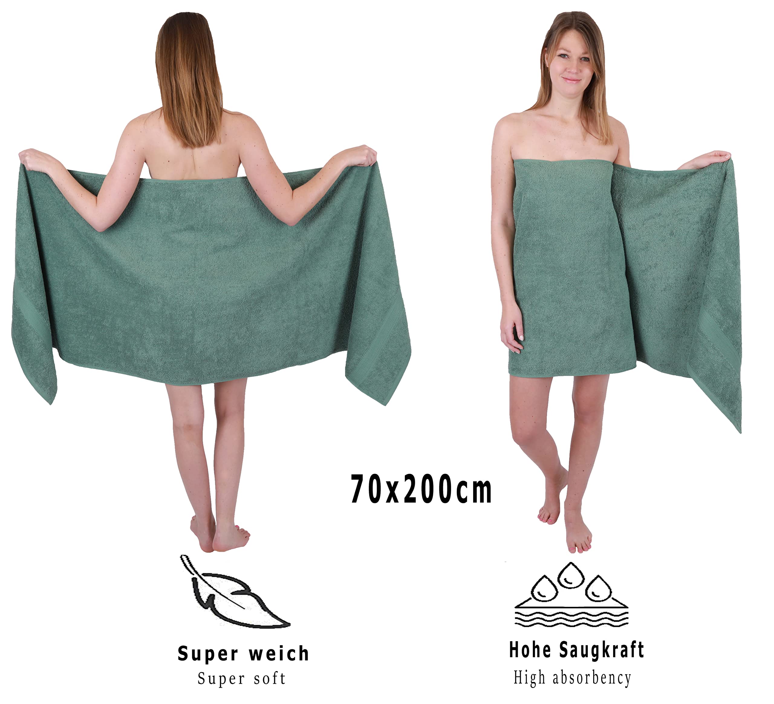 Betz 6 sztuk ręczników do sauny, zestaw ręczników do sauny, jakość premium, 100% bawełna, frotte, rozmiar XXL, 70 x 200 cm, kolor zielony jodłowy