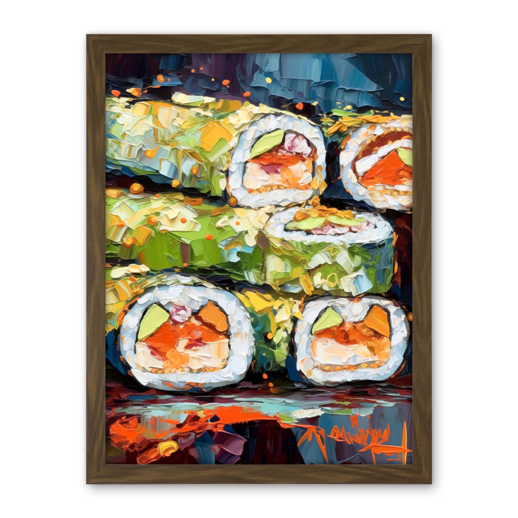 Artery8 Vibrant Japanese Cuisine Sushi Roll Oil Painting Artwork Framed Wall Art Print 18X24 Inch