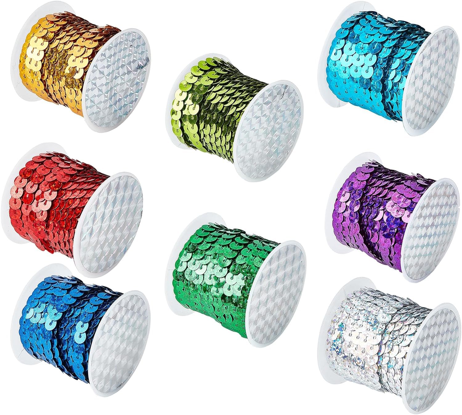 8 Rolls Flat Sequin Strip, Embroidered Neckline Collar Sequin Trims, Glitter Decorative Sewing Sequins Clothing Embellish Trimming for Dress Costume (Style1)