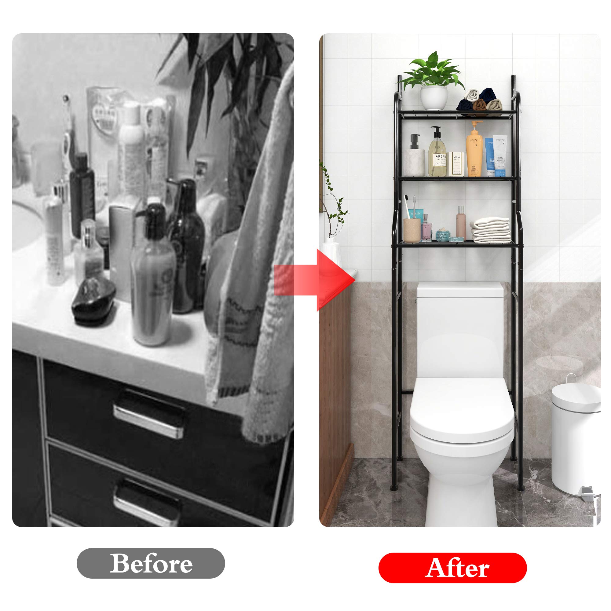Metall-Toilettenständer, 3-stufiger Mesh-Badezimmerständer, Badezimmer-Organizer, platzsparend, einfach zu montieren (schwarz)
