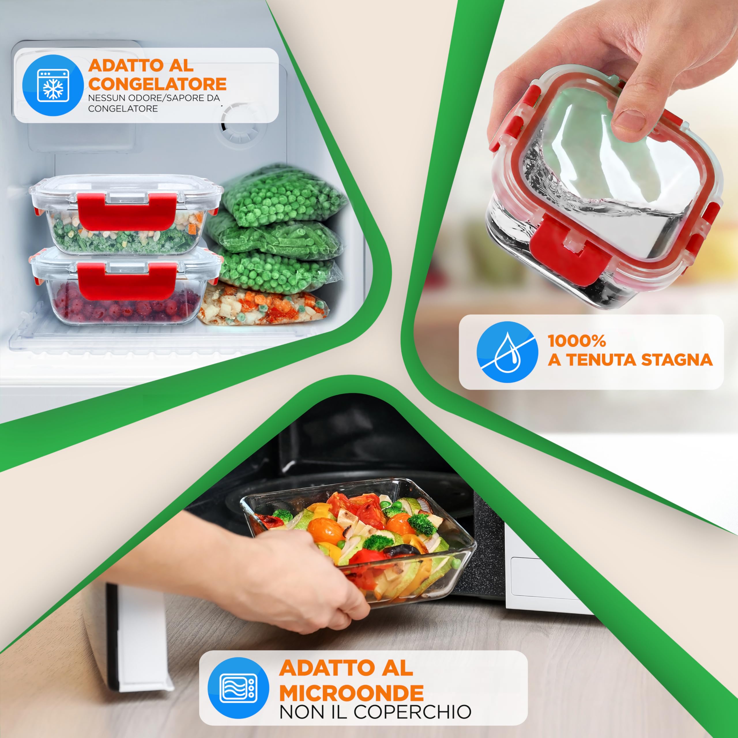 NutriChef Set di 12 Contenitori per Alimenti in Vetro con Coperchi, Contenitori Resistenti per la Preparazione dei Pasti, Sicuri per Microonde, Freezer e Lavastoviglie