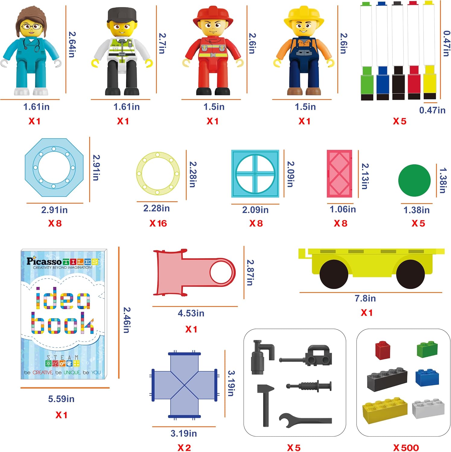 PicassoTiles 700 piece Marble Run Magnetic Tiles and Brick Combo Magnet Tile Building Blocks Construction Toddlers Toys Set with Storage Bin & Ideabook Character Action Figures STEM Kids Ages 3+ PB700