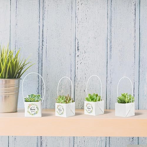 Miniatura 4 de WATINC Juego de 40 bolsas de regalo para suculentas, envolturas para suculentas, papel kraft a granel, hojas verdes, letrero de regalo, bolsa de