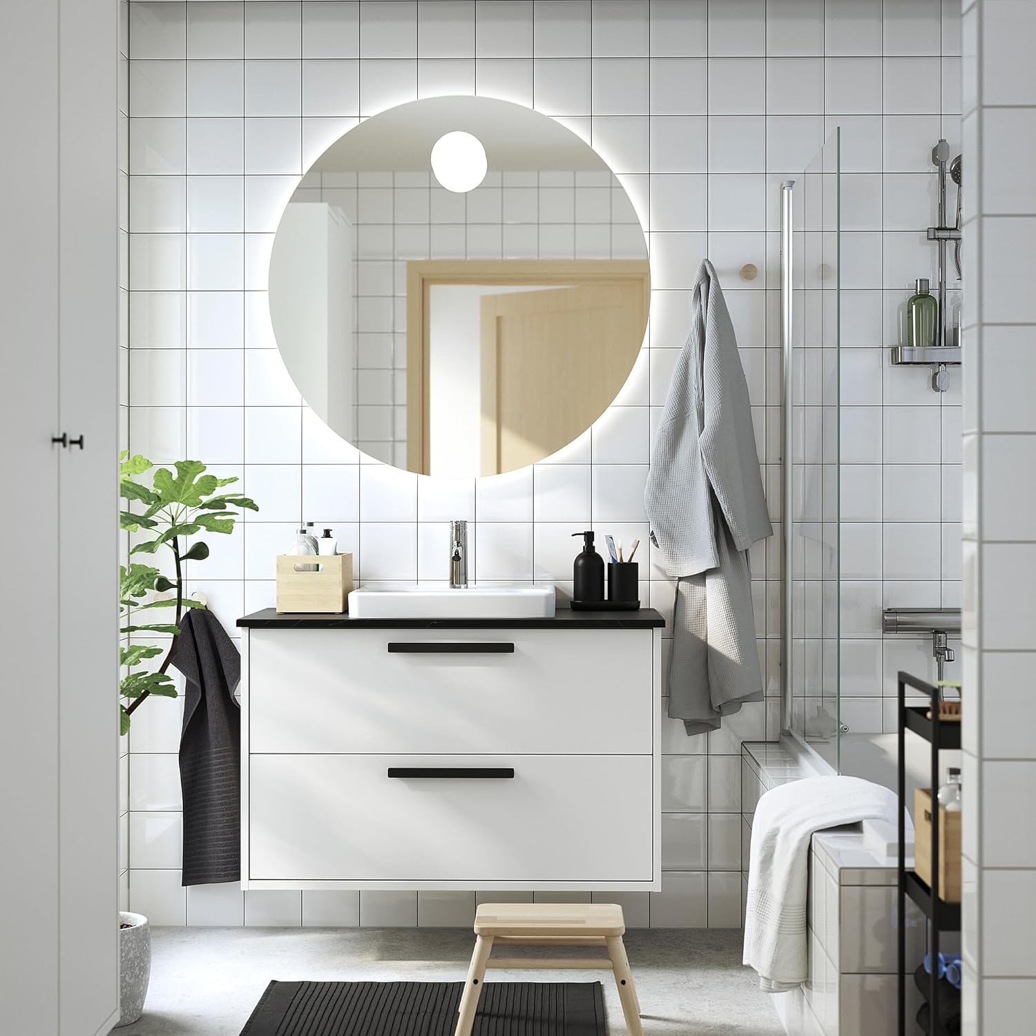 HAVBÄCK/ORRSJÖN Wash-stnd w drawers/wash-basin/tap, white/black marble effect, 102x49x71 cm
