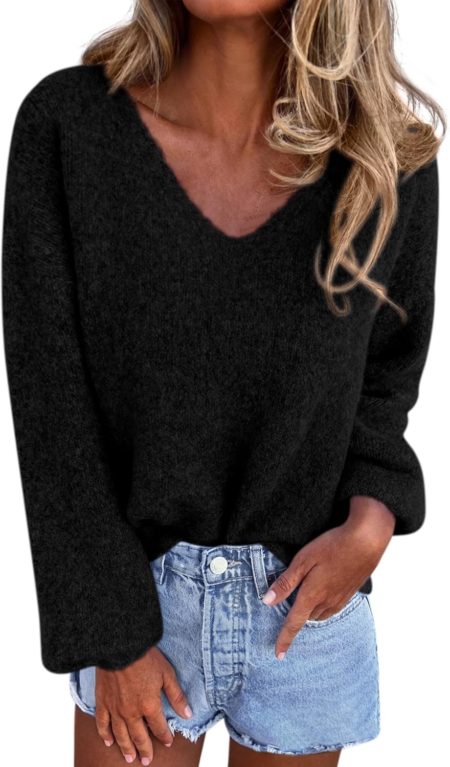 KIRUNDO Sweaters for Women Fall 2026 Oversized V Neck Cozy Cute Casual Long Sleeve Knit Pullover Trendy Winter Clothing