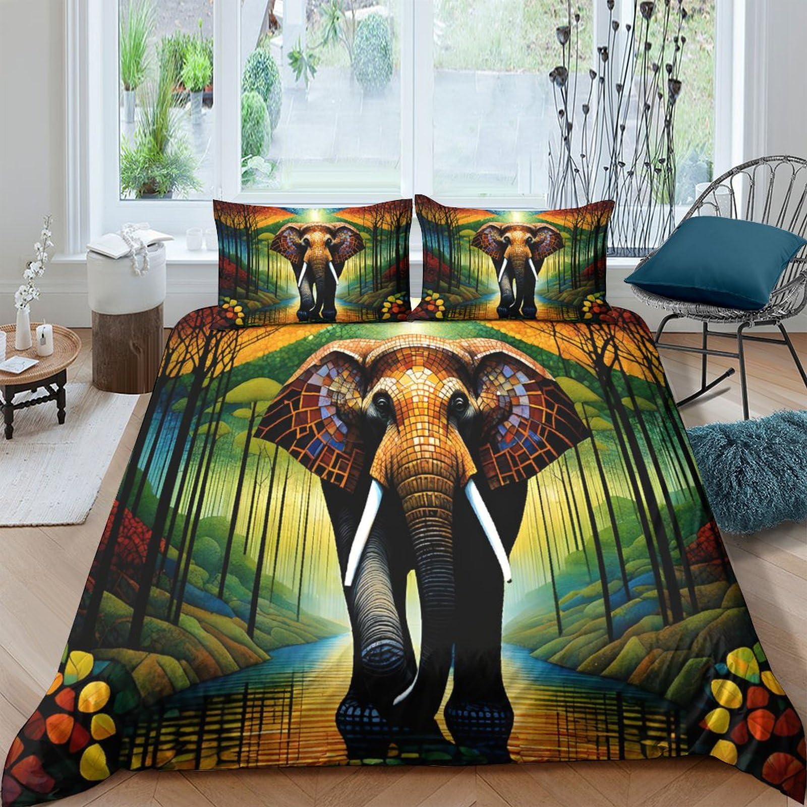 Housse de couette éléphant 3D en microfibre premium parure de lit 3 pièces double 200x200