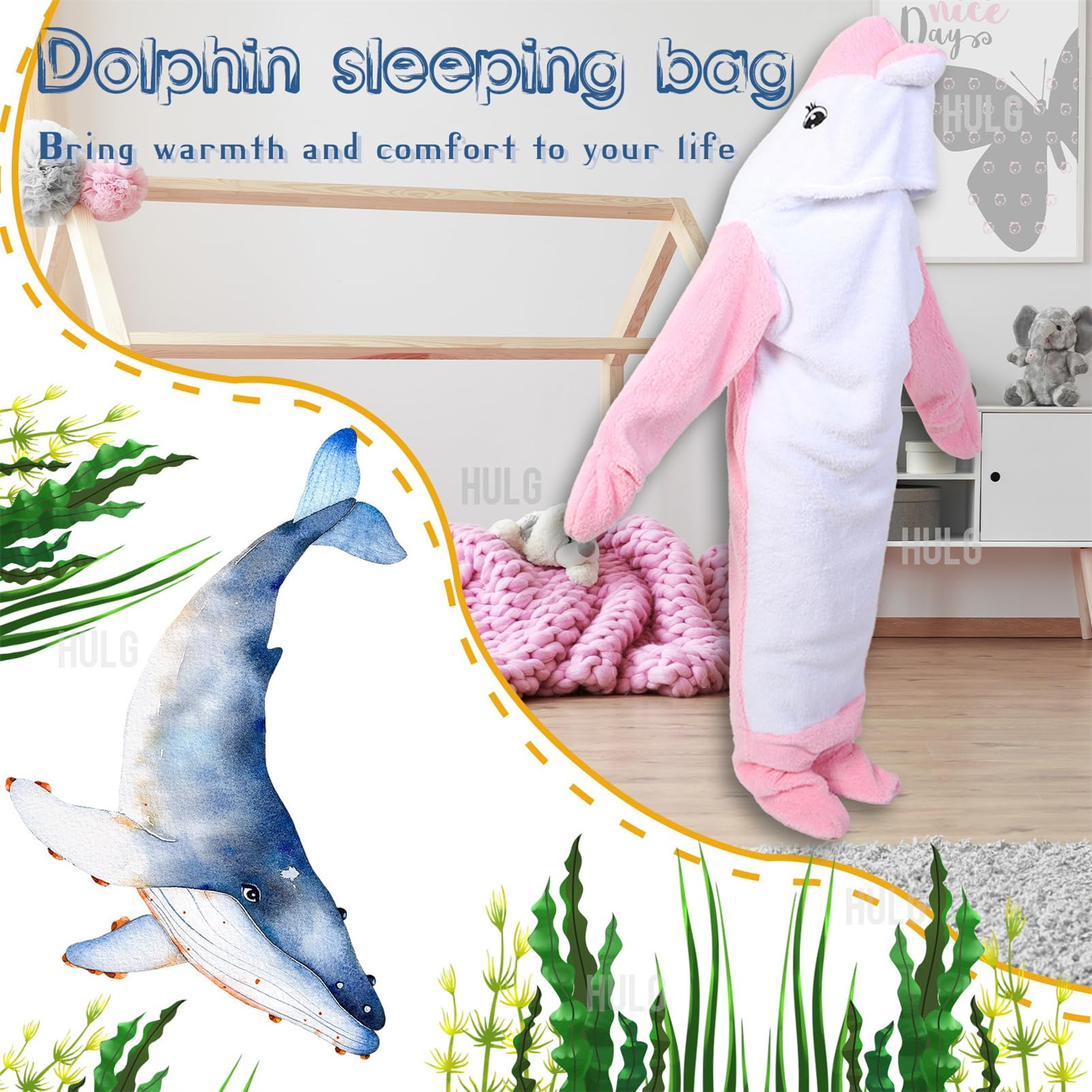 HULG Dolphin Blanket Onesie Adults, Soft Cozy Dolphin Blanket, Wearable Fleece Throw Flannel Dolphin Tail Hoodie - Image 2