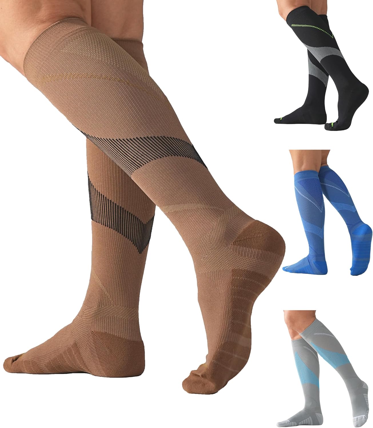 4 Pairs Compression Socks For Women and Men 20-30mmHg Graduated Compression Circulation Support Socks For Travel