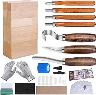 Wood Carving Tools Set 3pcs Whittling Knife and 4pcs K2 Carbon Steel Wood Carving Knife,Whittling Kit with 8pcs Basswood Wood Blocks Gifts Set for Adults and Kids Beginners Wood Carving Kit Gifts