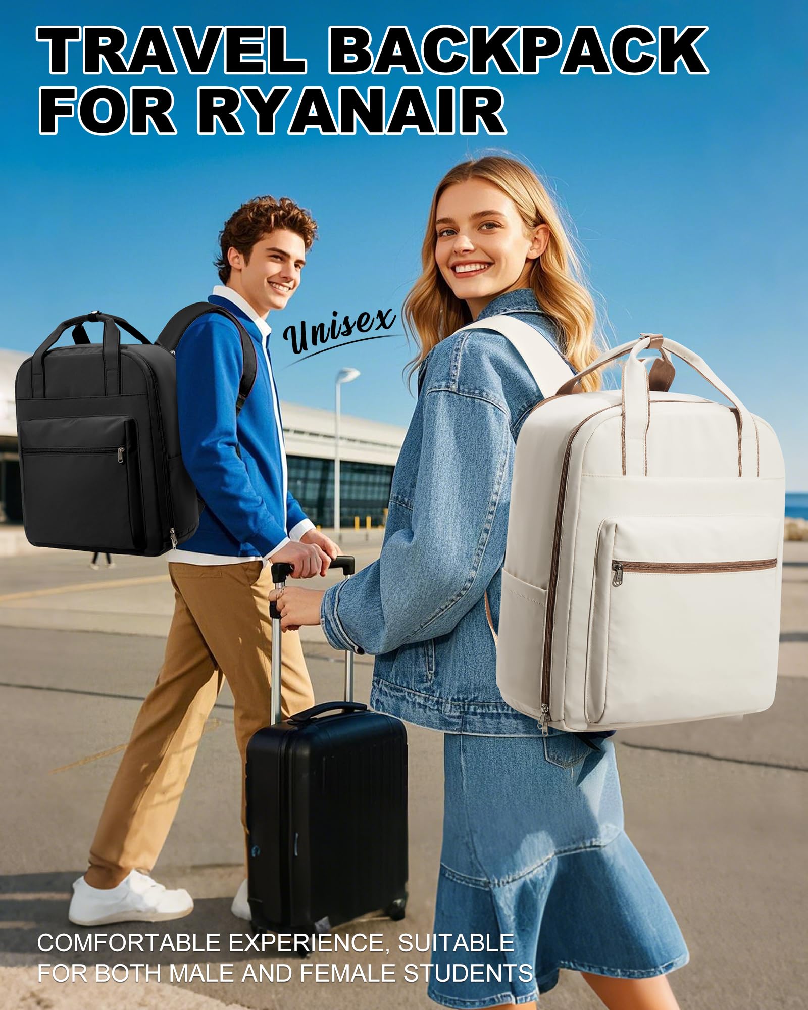 SZLX Zaino Ryanair 40x30x20 Sottovuoto con Pompa Zaino Ryanair 40x20x25 Donna Zaino da Viaggio Wizzair Bagaglio a Mano Uomo per Laptop da 14 Pollici Borse da Cabina 45x36x20 Easyjet con Porta Scarpe