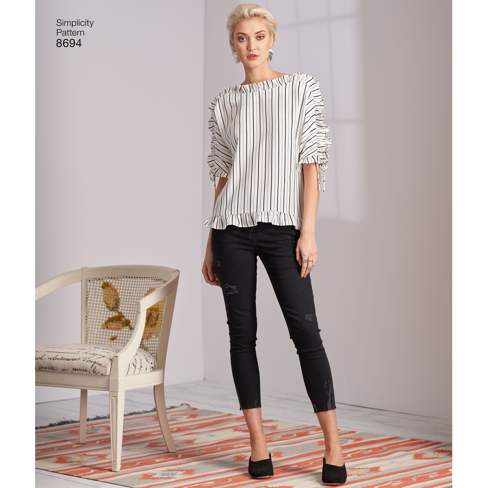 トップス organdyfrill layered point gather sleeve Simplicity Women's Flared Sleeve Blouse Sewing Patterns