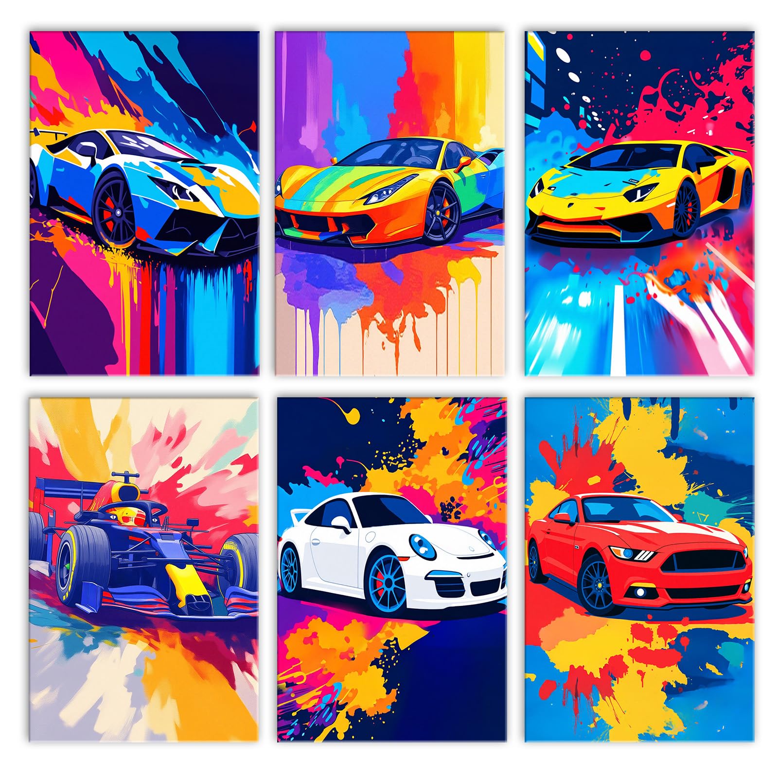 Walarky Racing Car 6 Pack Paint by Numbers for Adults Car Lovers Paint by Number Kit on Canvas for Beginners DIY Colorful Acrylic Paintwork for Home Wall Decoration Gifts 8"x11.8" (Frameless)