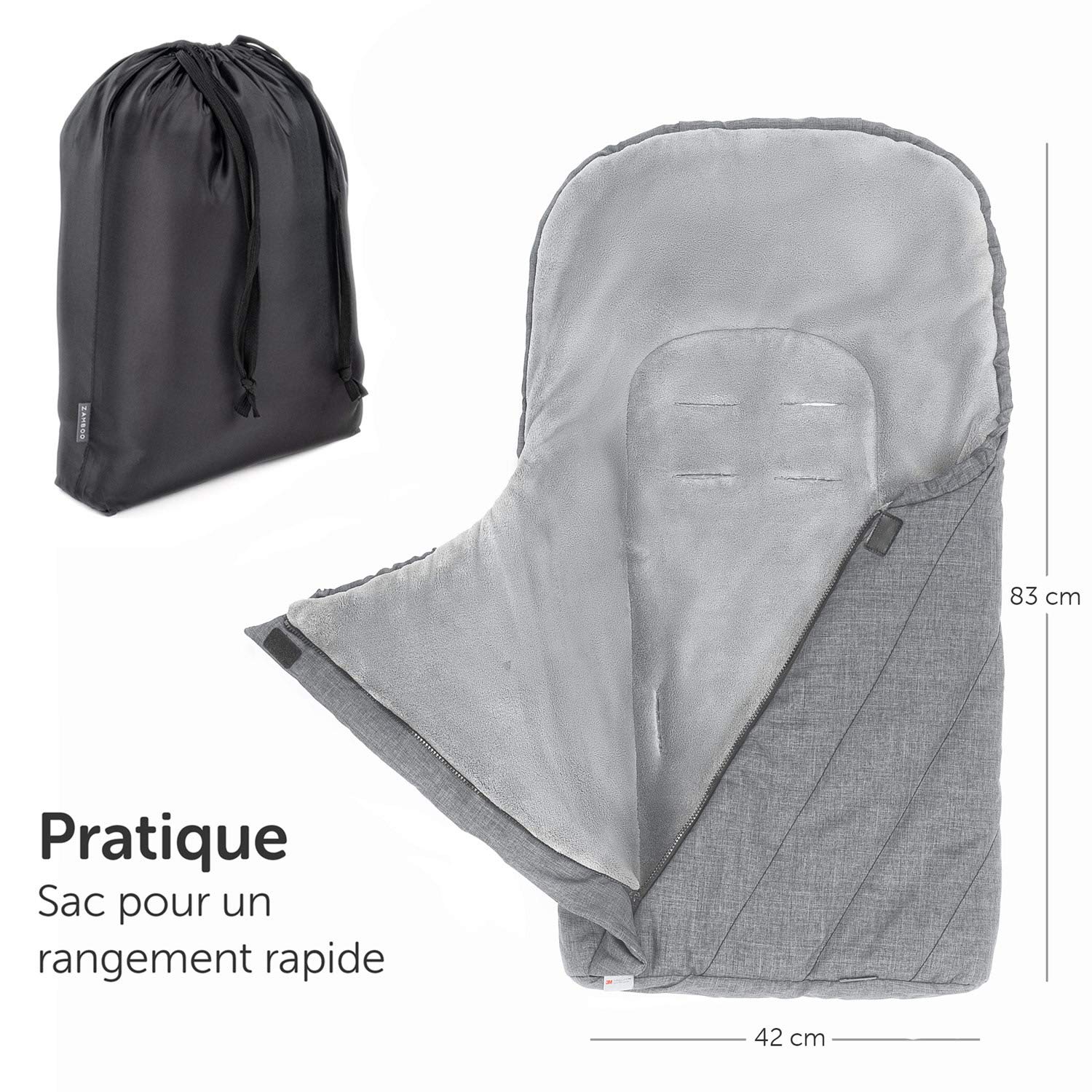 Chancelière Universelle pour Siège-Auto et Cosy | Chancelière Bébé Hiver Tissu Deluxe Polaire Thermique doux et chaud, Capuche momie et sac - Couleur Gris mélange
