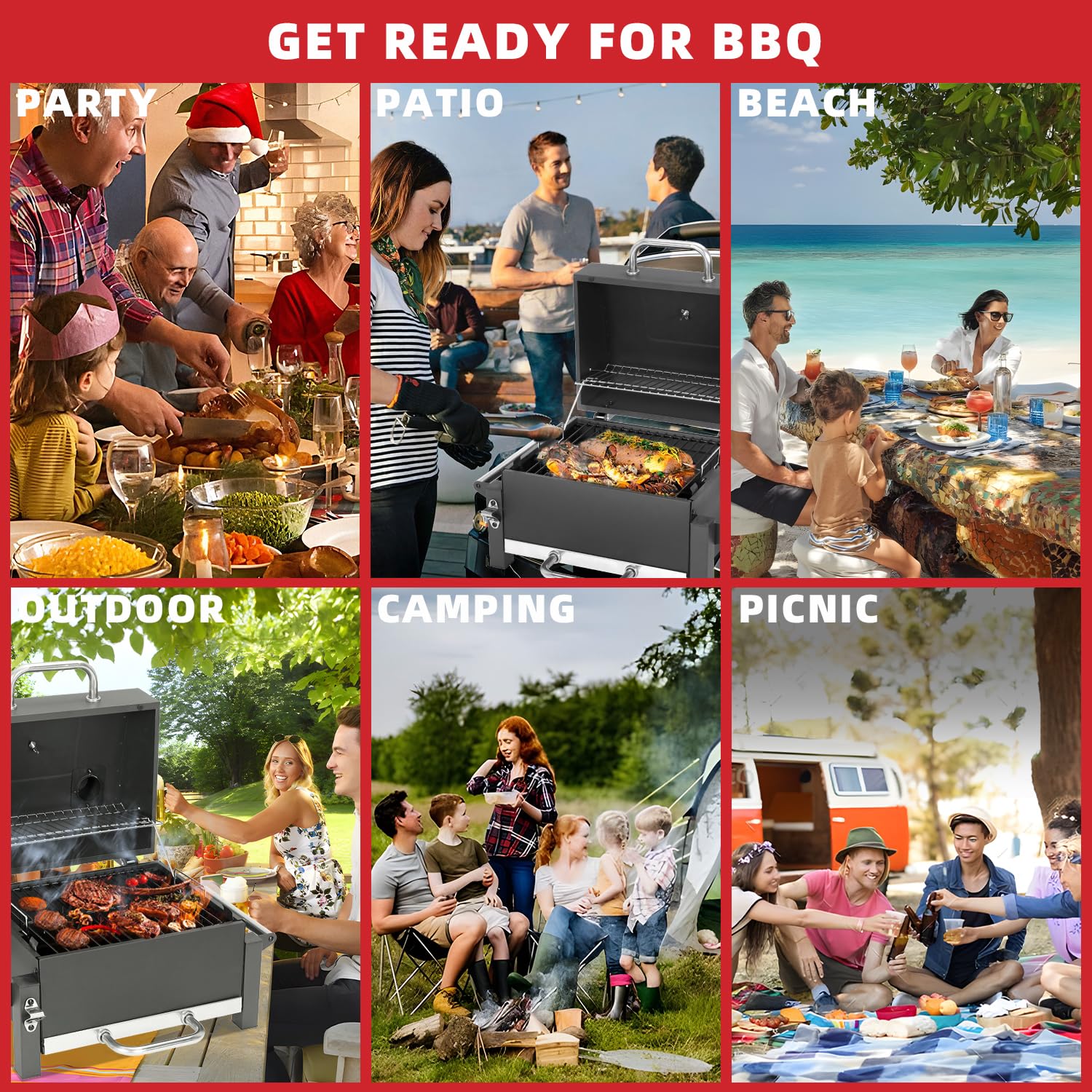 Camping Grill Klappbar, tragbarer Holzkohlegrill Tischgrill für Campingküche & Outdoor, Mini Kohlegrill faltbar mit Grillrost, ideal für BBQ, Reisen, Picknick