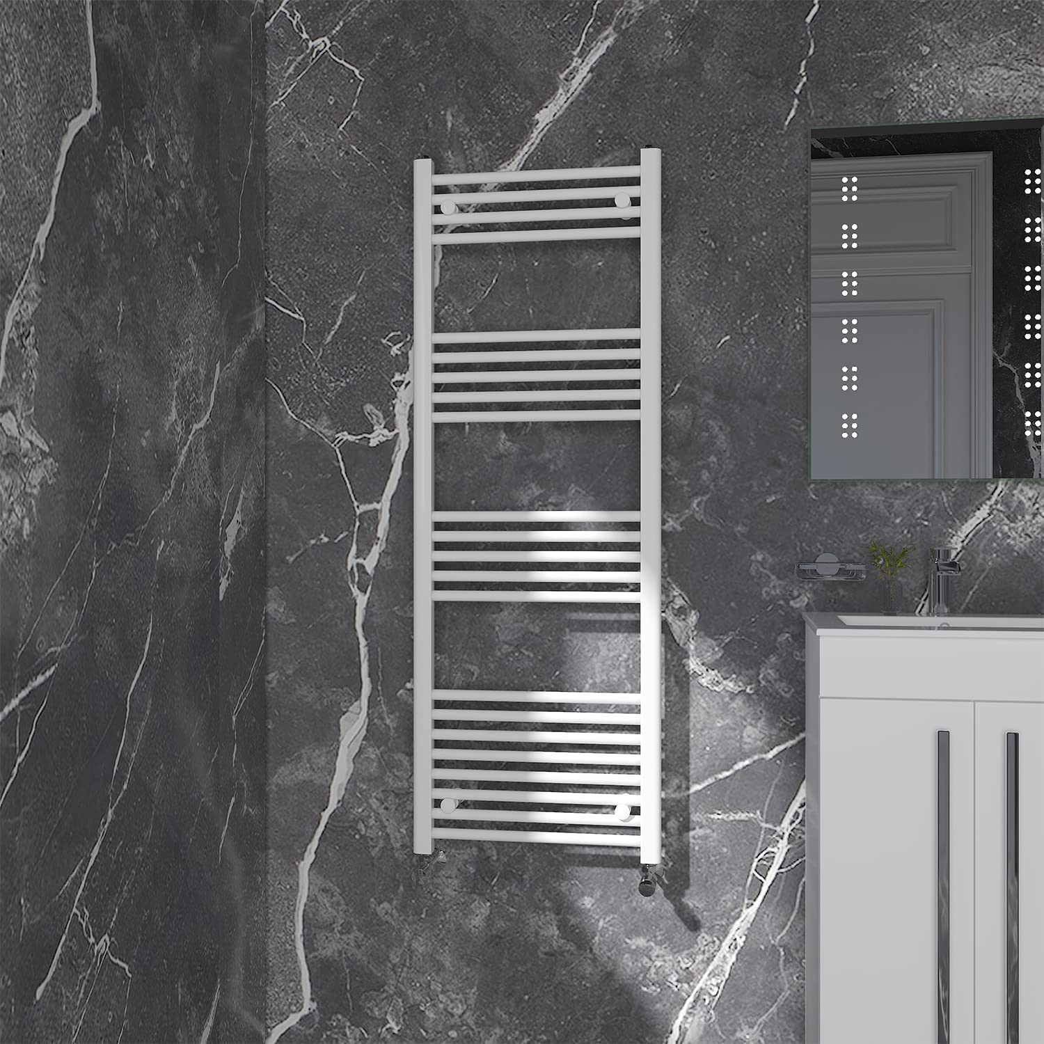 Nrg White Gloss Straight Central Heating Towel Rail Bathroom Heated Rad Radiators Ladder Warmer - 1400×500Mm