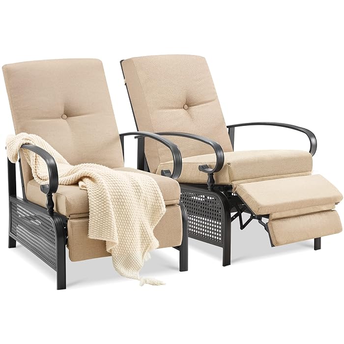 Buy AECOJOY Adjustable Outdoor Metal Recliner Chair Set of 2,Patio